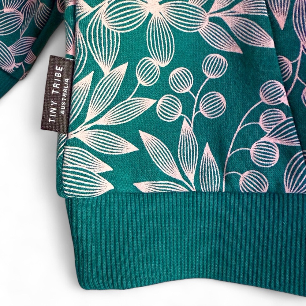NWOT Tiny Tribe Australia Modern Floral Sweatshirt Baby Girls 6-9 mos Teal Pink - Picture 3 of 9
